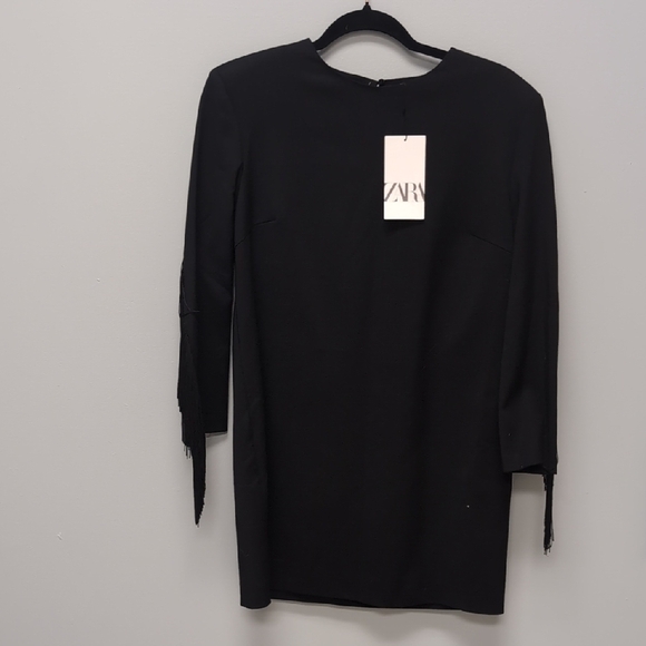 Zara Black Long Sleeve Fringe Dress - Picture 1 of 7